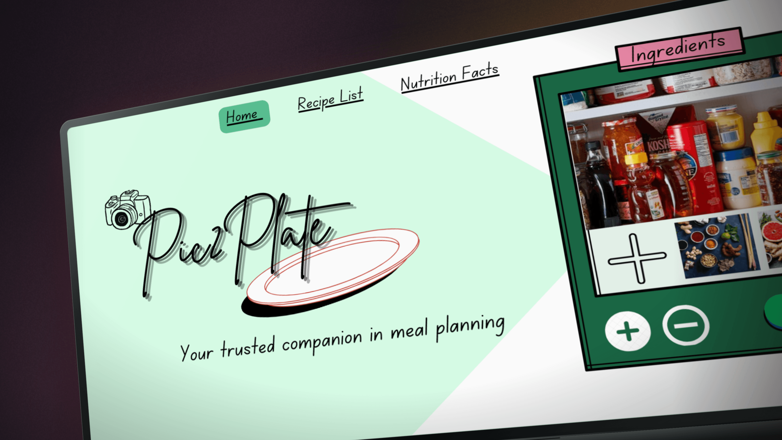 Pic2Plate grocery-scanning interface displayed on a laptop