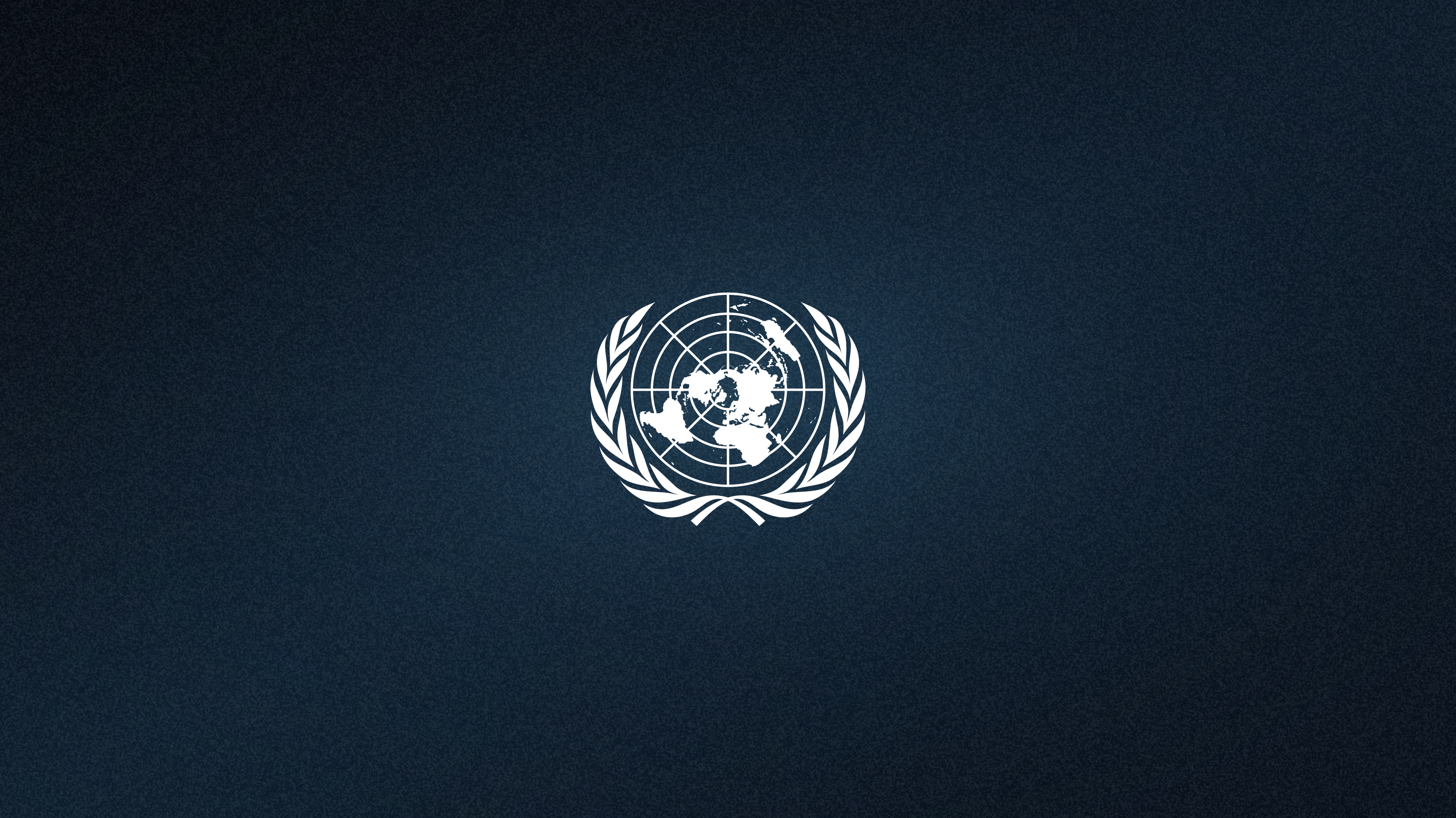 White United Nations emblem centered on a subtle midnight-blue textured background